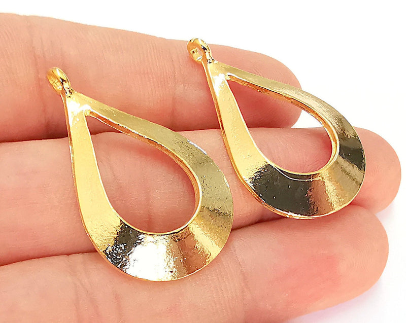 2 Teardrop Charms 24k Shiny Gold Charms (39x24mm)  G22033