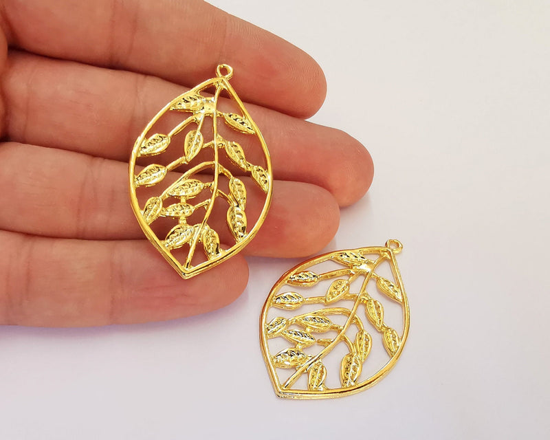 Leaf Charms 24k Shiny Gold Charms Nickel Free Lead Free (47x30mm)  G22036