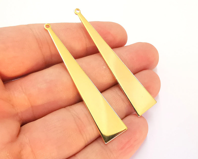 2 Triangle Charms 24k Shiny Gold Brass Charms , Nickel free and Lead free (60x13mm)  G22037