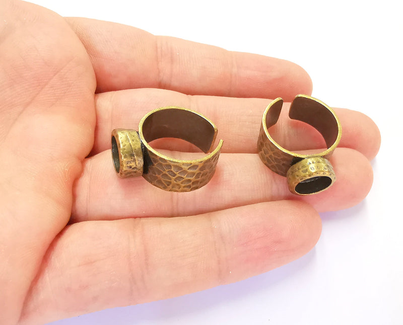 Ring Blank Setting Hammered Ring Base Bezel inlay Ring Backs Glass Cabochon Mounting Adjustable Antique Bronze Plated Ring (8mm ) G22039
