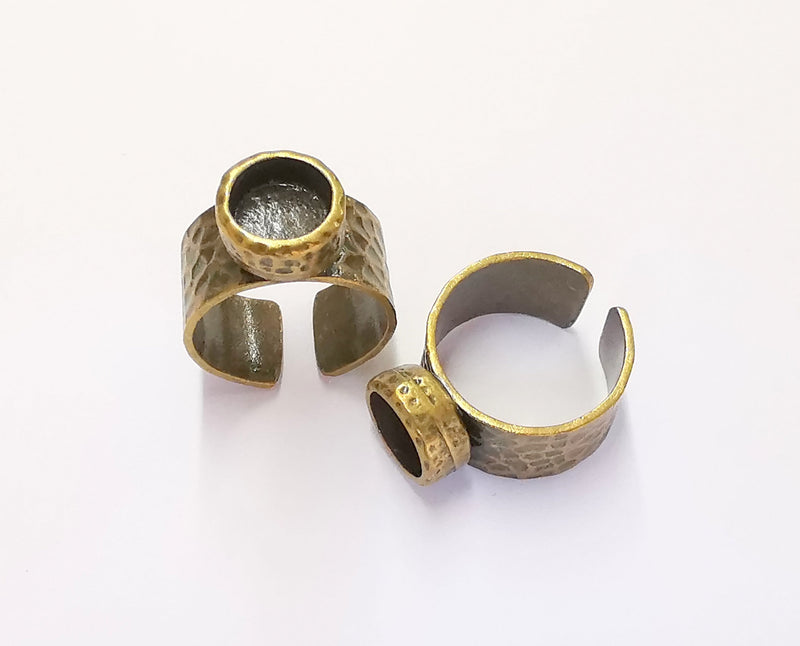 Ring Blank Setting Hammered Ring Base Bezel inlay Ring Backs Glass Cabochon Mounting Adjustable Antique Bronze Plated Ring (8mm ) G22039