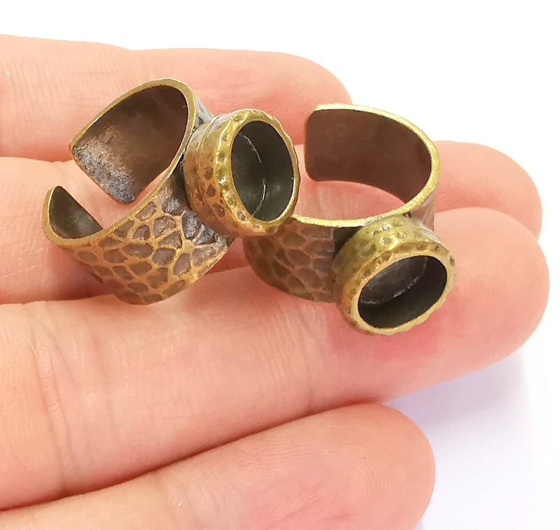 Ring Blank Setting Hammered Ring Base Bezel inlay Ring Backs Glass Cabochon Mounting Adjustable Antique Bronze Plated Ring (8mm ) G22039