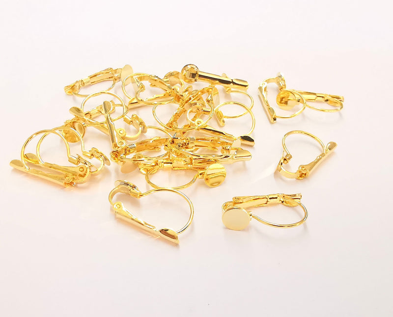 4 Gold Earring Hook Blank 24k Shiny Gold Plated Brass Earring Hook Findings , 4 Pcs (2 pairs) Nickel free and lead free G22048