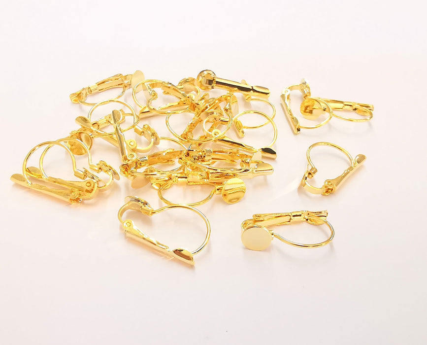 4 Gold Earring Hook Blank 24k Shiny Gold Plated Brass Earring Hook Findings , 4 Pcs (2 pairs) Nickel free and lead free G22048