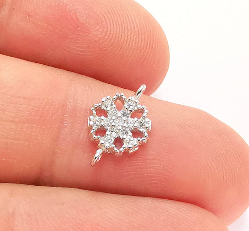 2 Sterling Silver Snowflake Connector Charms 925 Silver Charms with Cubic Zirconia stone (13x8mm) AG22018