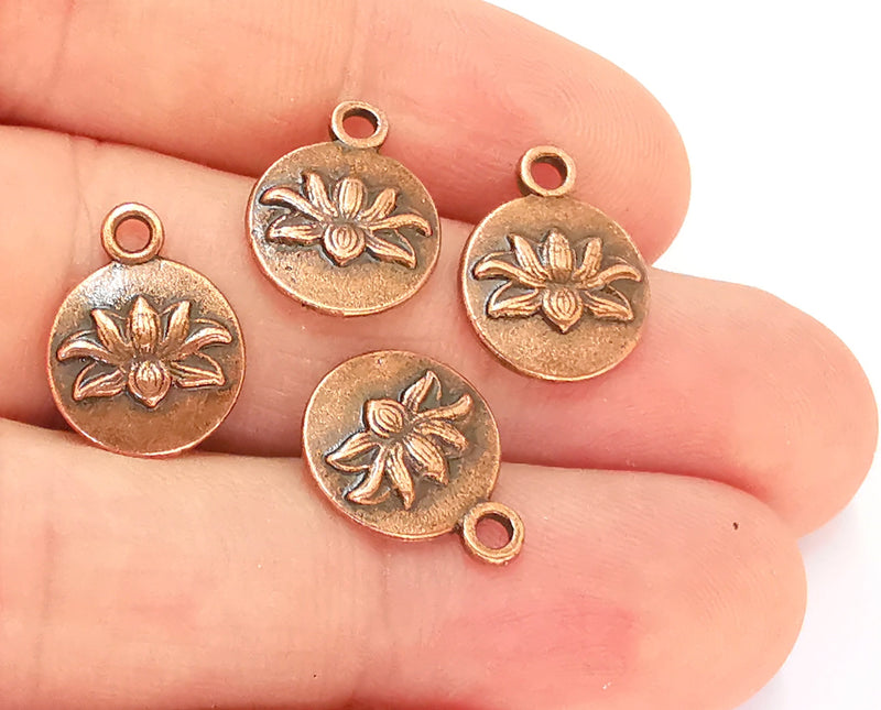 10 Lotus Charms Flower Charms Antique Copper Plated Charms (Double Sided) (16x12mm)  G22049