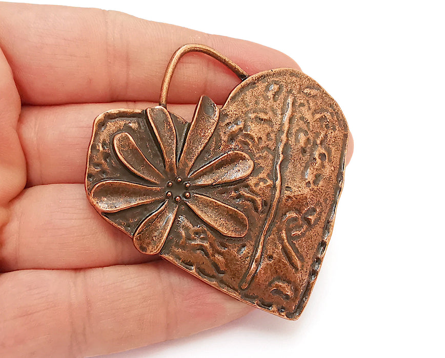 Heart Flower Pendant Antique Copper Plated Pendant (66x65mm)  G25309
