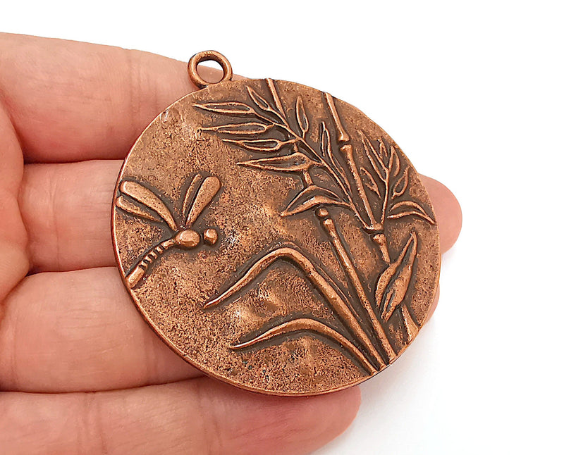 Dragonfly Plant Pendant Antique Copper Plated Pendant (67x60mm)  G21627