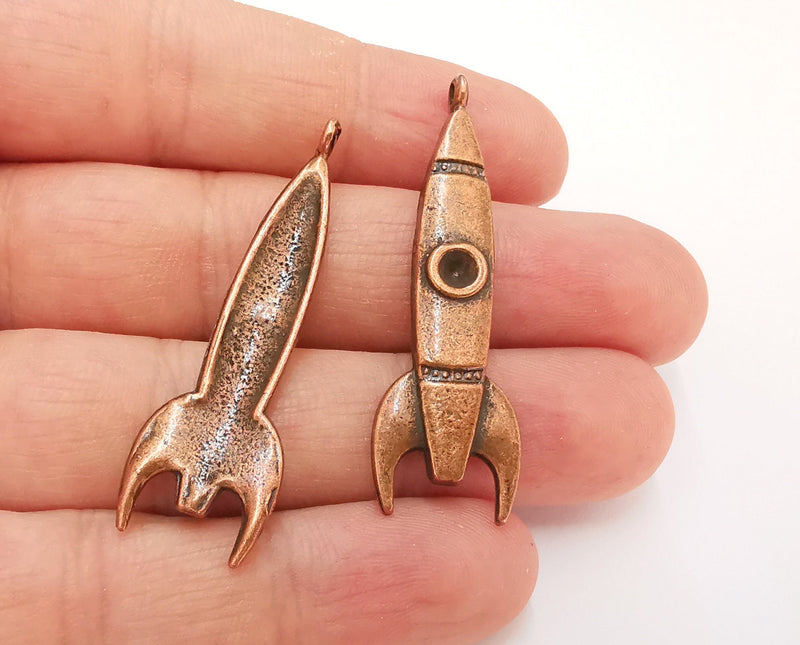 2 Rocket Charms Bezel Antique Copper Plated Charms (49x15mm) G21629