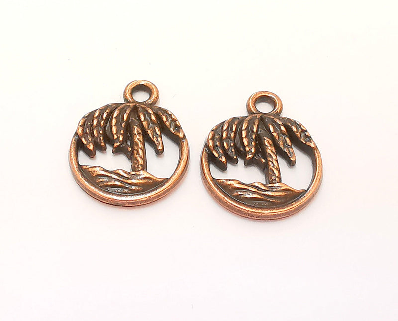 10 Palm Tree Charms Antique Copper Plated Charms (18x15mm)  G22059