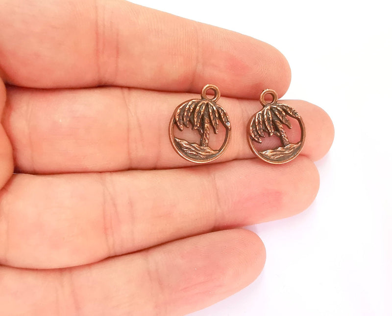 10 Palm Tree Charms Antique Copper Plated Charms (18x15mm)  G22059