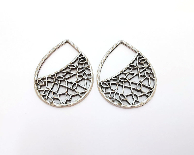 2 Drop Charms Antique Silver Plated Charms (44x33mm)  G22063