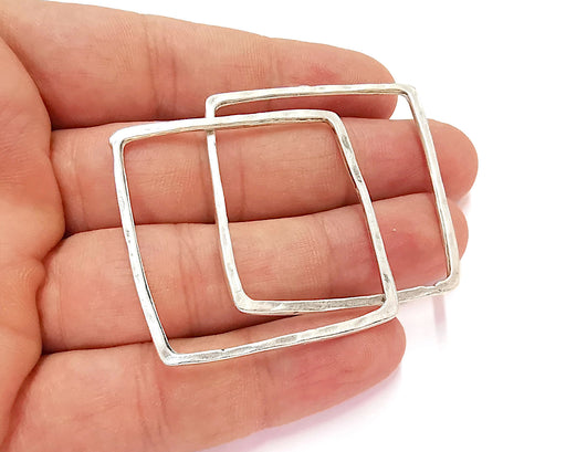 2 Square Connector Findings Antique Silver Plated Geometric Findings (43mm) G24472