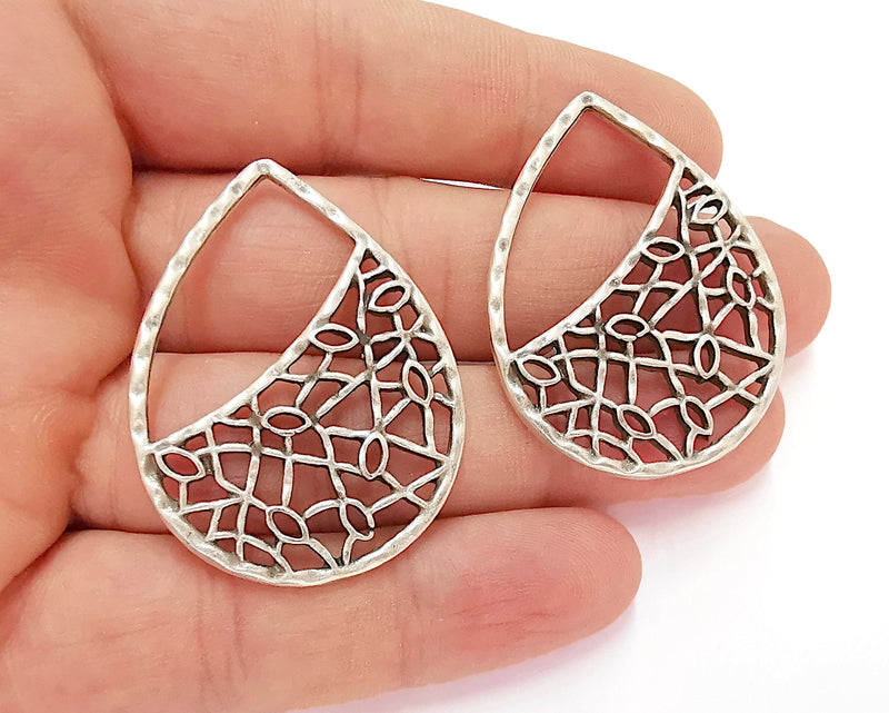 2 Drop Charms Antique Silver Plated Charms (44x33mm)  G22063