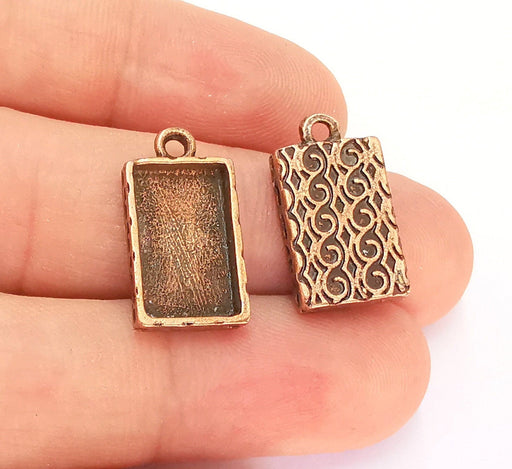 4 Charms Blank Bezel Resin Bezel Mosaic Mountings Antique Copper Plated Charms (22x12mm)(16x10mm Bezel Inner Size)  G22072