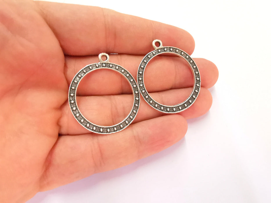 4 Antique Silver Circle Charms Antique Silver Plated Charms (38x32mm)  G22075
