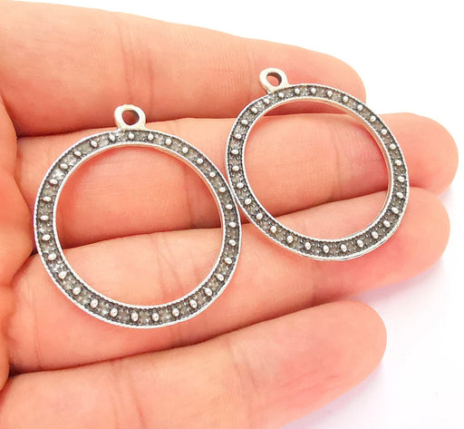 4 Antique Silver Circle Charms Antique Silver Plated Charms (38x32mm)  G22075