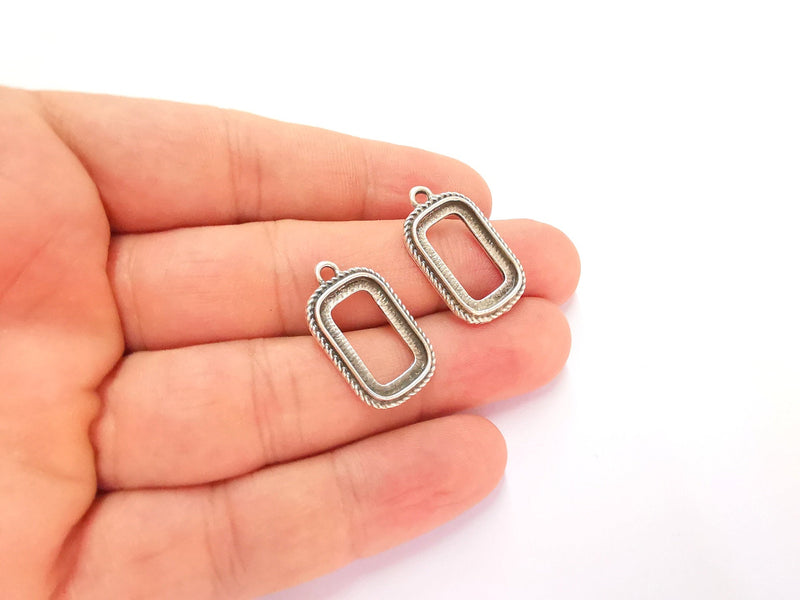 5 Antique Silver Rectangle Charms Antique Silver Plated Charms (25x14mm)  G22077
