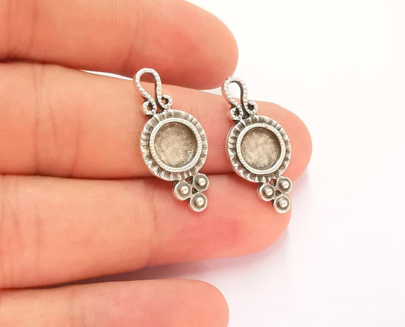 10 Silver Charms Blank Bezel Resin Bezel Mosaic Mountings Antique Silver Plated Charms (27x12mm)( 8 mm Bezel Inner Size)  G22081