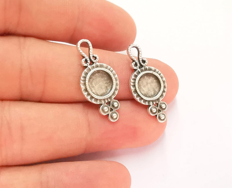 10 Silver Charms Blank Bezel Resin Bezel Mosaic Mountings Antique Silver Plated Charms (27x12mm)( 8 mm Bezel Inner Size)  G22081