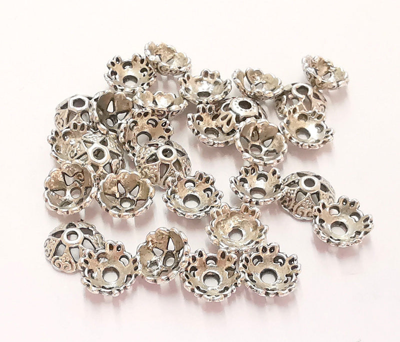 20 Silver Bead Caps Antique Silver Plated Bead Caps , Findings  (8 mm)  G22082