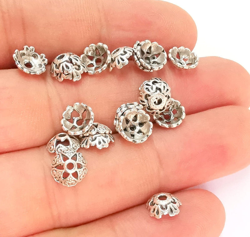 20 Silver Bead Caps Antique Silver Plated Bead Caps , Findings  (8 mm)  G22082
