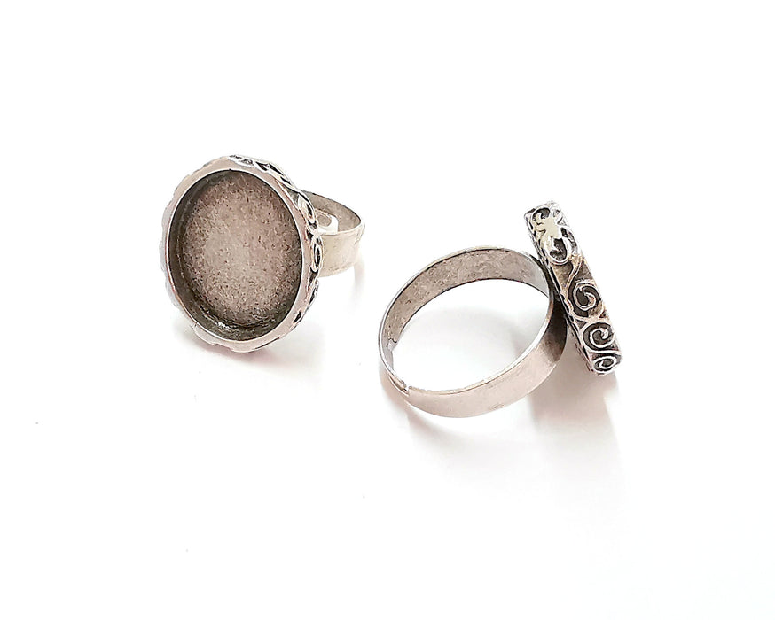 Ring Blank Setting Textured Ring Base Bezel inlay Ring Backs Glass Cabochon Mounting Adjustable Antique Silver Plated (18x15mm blank) G22088