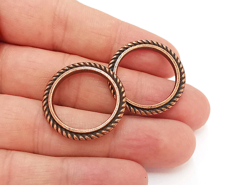 4 Copper Circle Charms Antique Copper Plated Findings ( 28mm ) G21630