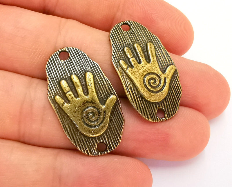 2 Antique Bronze Hand Charms Connector Antique Bronze Plated Charms (32x18mm)  G22092