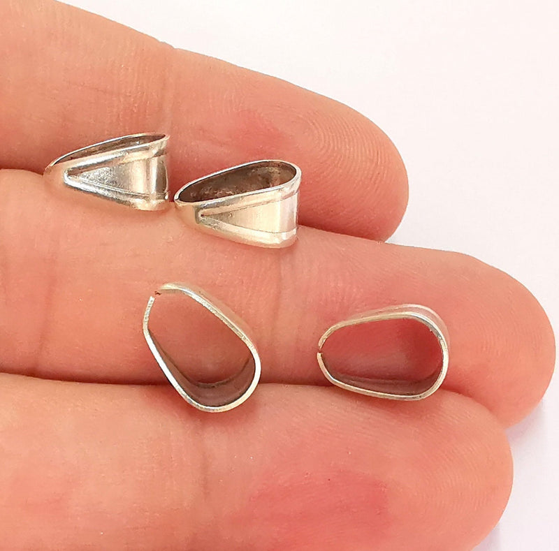 10 Silver Bails Antique Silver Plated Brass Findings (11x6 mm)  G22104