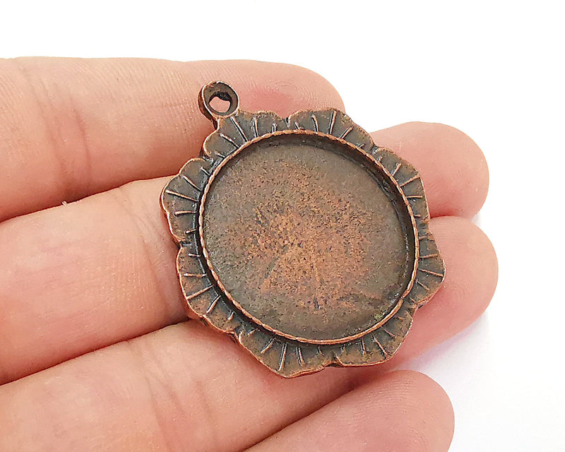 Flower Charms Blank Bezel Resin Bezel Mosaic Mountings Antique Copper Plated Charms (43x37mm)( 27 mm Bezel Inner Size)  G22112