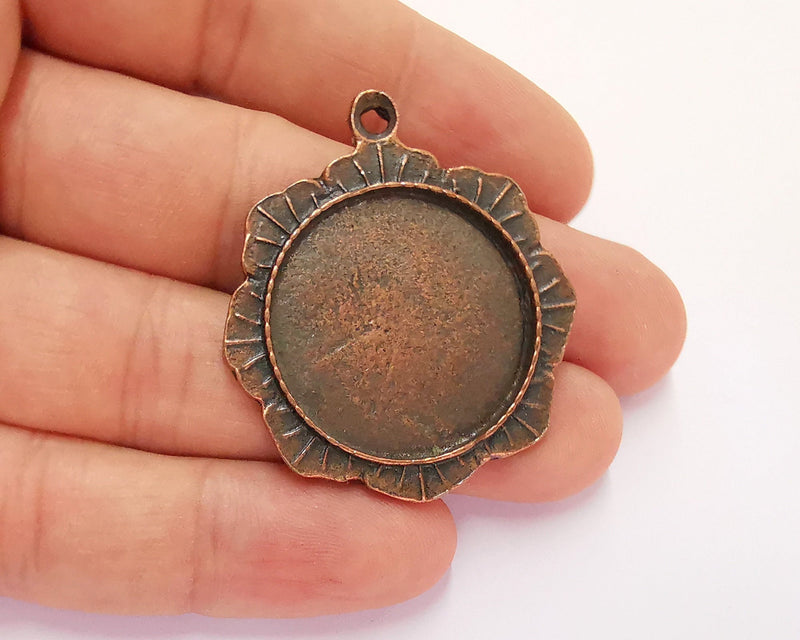 Flower Charms Blank Bezel Resin Bezel Mosaic Mountings Antique Copper Plated Charms (43x37mm)( 27 mm Bezel Inner Size)  G22112