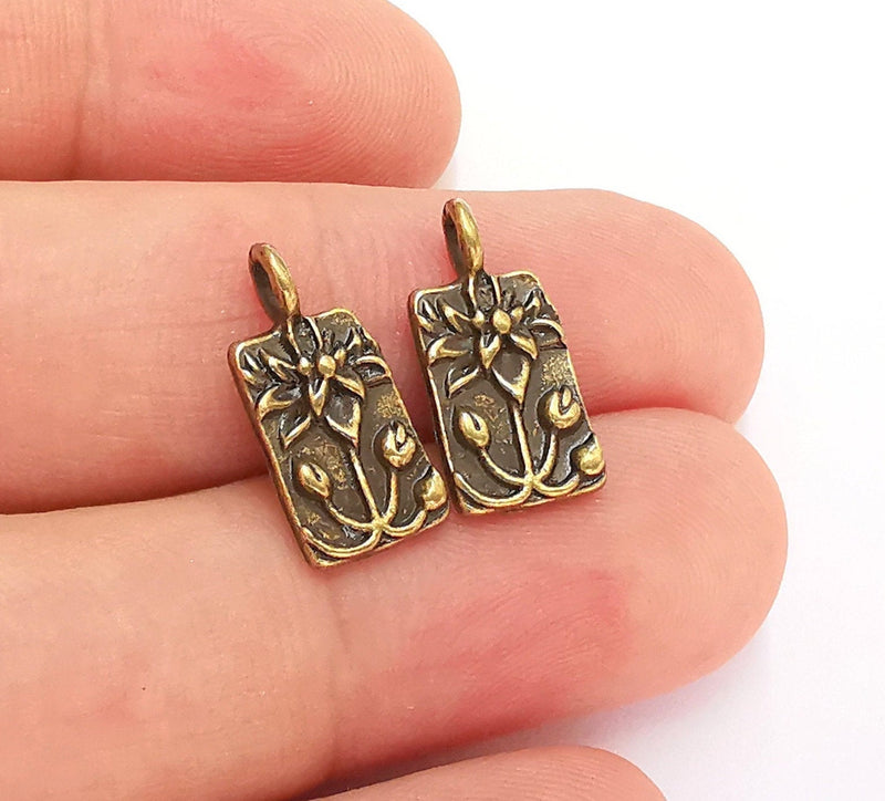10 Lotus Charms Antique Bronze Plated Flowers Charms (18x9mm) G22117