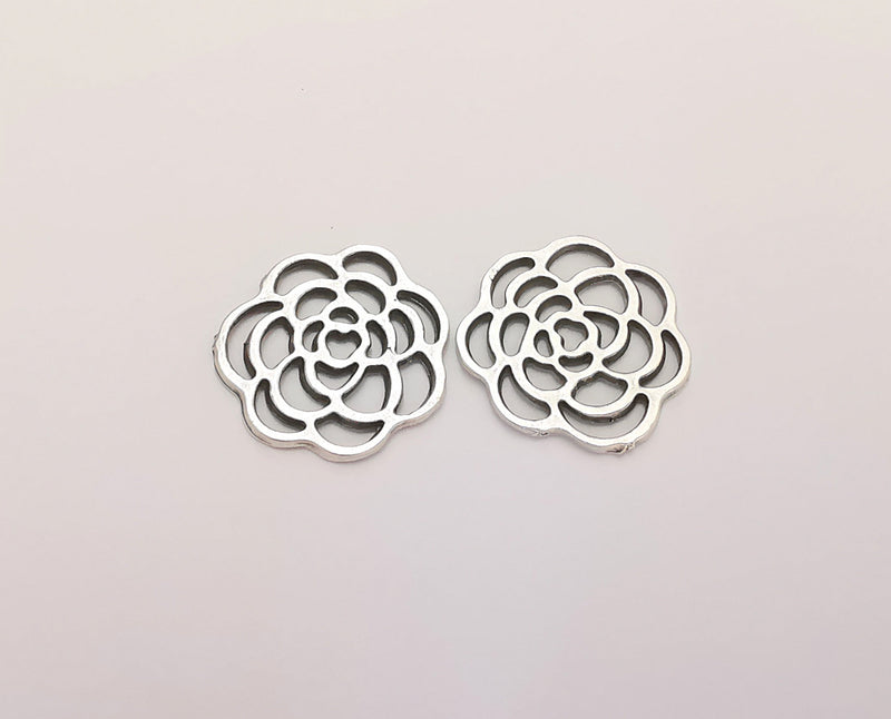 5 Rose Charm Silver Charms Antique Silver Plated Metal (21mm) G22119
