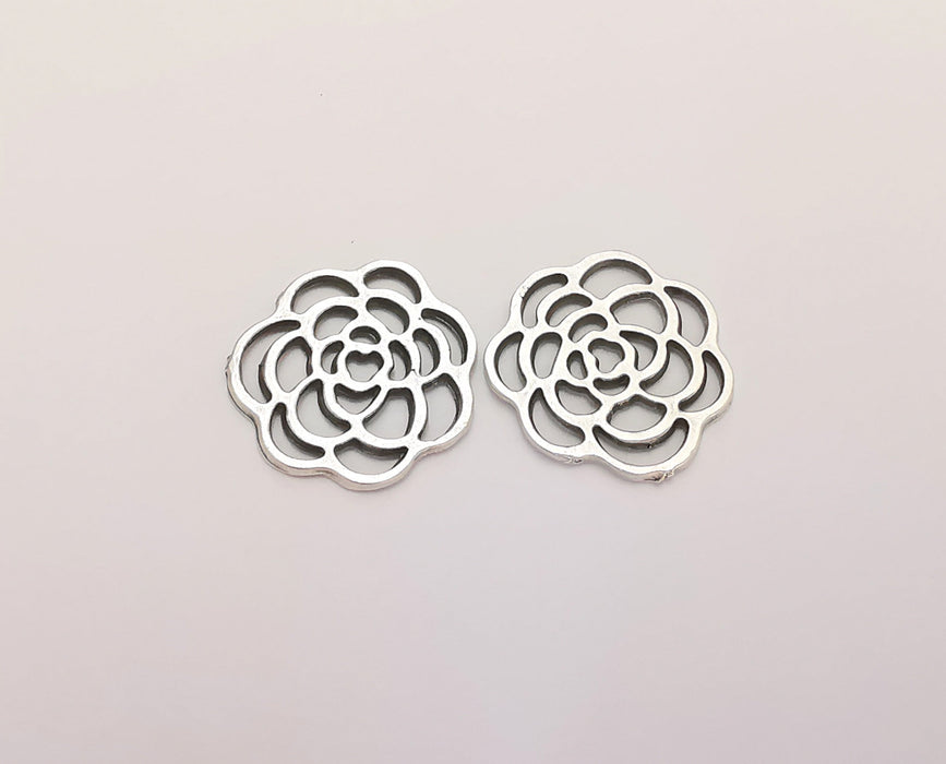 5 Rose Charm Silver Charms Antique Silver Plated Metal (21mm) G22119