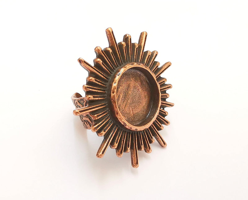 Sun Ring Blank Setting Textured Base Bezel inlay Ring Backs Glass Cabochon Mounting Adjustable Antique Copper Plated (16mm bezel ) G22122