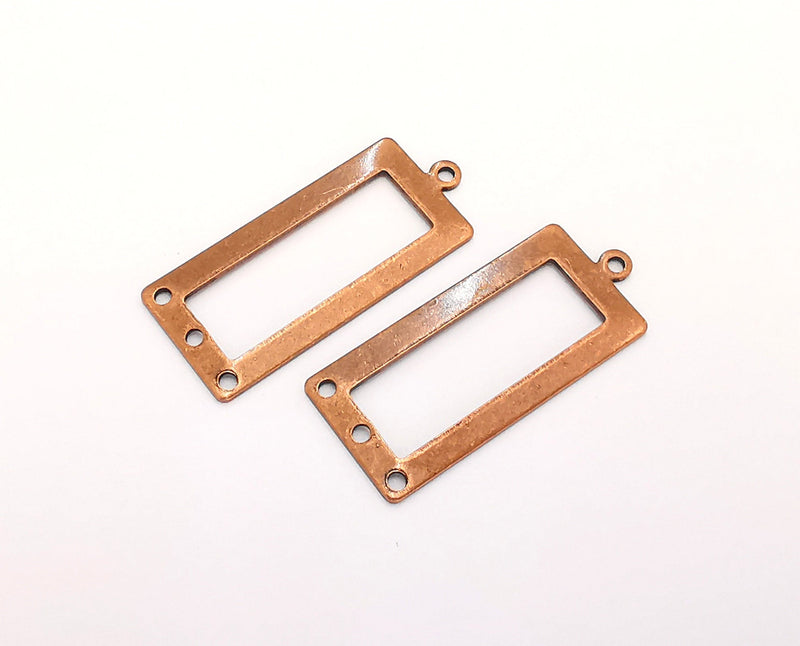 4 Antique Copper Rectangle Connector Charms Antique Copper Plated Brass Charms (33x14mm) G22125