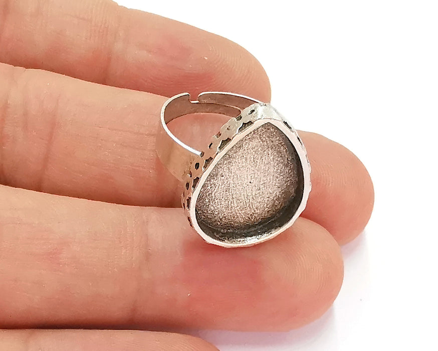 Ring Blank Setting Textured Ring Base Bezel inlay Glass Cabochon Mounting Adjustable Antique Silver Plated (19x14mm teardrop blank) G22131