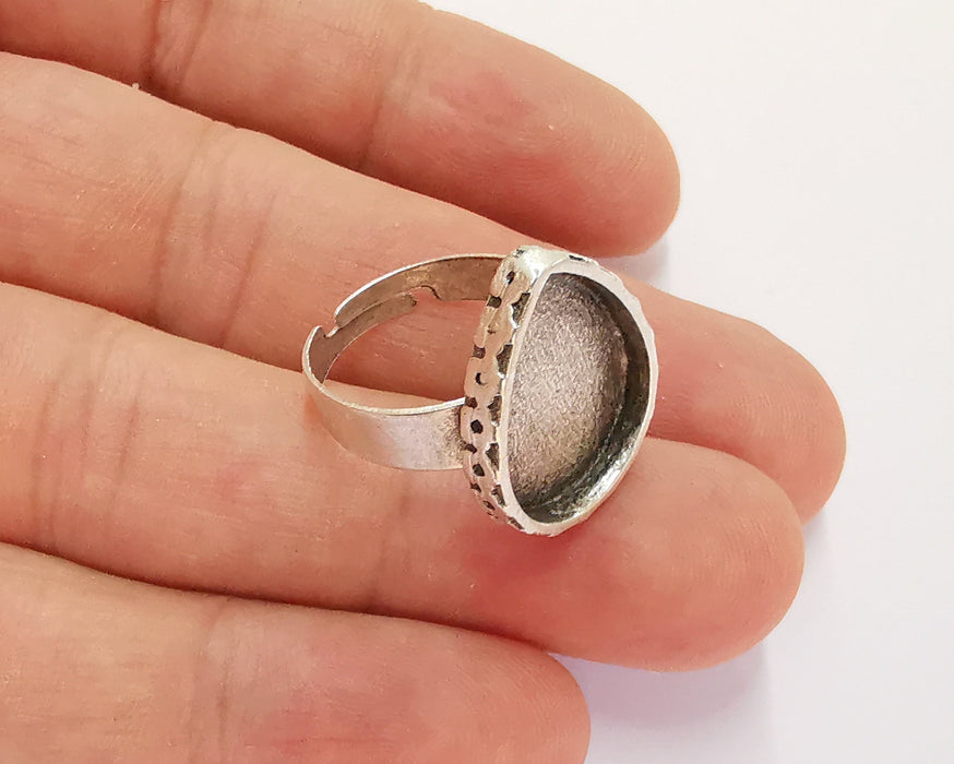 Ring Blank Setting Textured Ring Base Bezel inlay Glass Cabochon Mounting Adjustable Antique Silver Plated (19x14mm teardrop blank) G22131