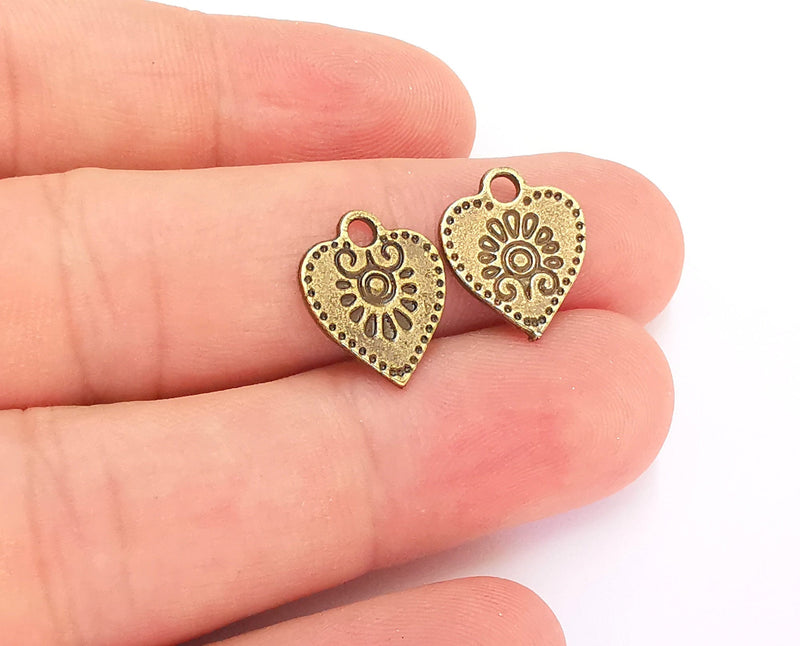 10 Heart Charms Double Sided Antique Bronze Plated Charms (15x12mm) G22136