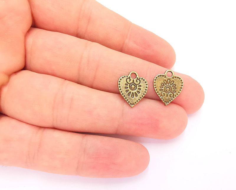 10 Heart Charms Double Sided Antique Bronze Plated Charms (15x12mm) G22136