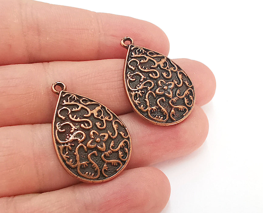 4 Teardrop Charms Antique Copper Plated Charms (33x22mm)  G21643