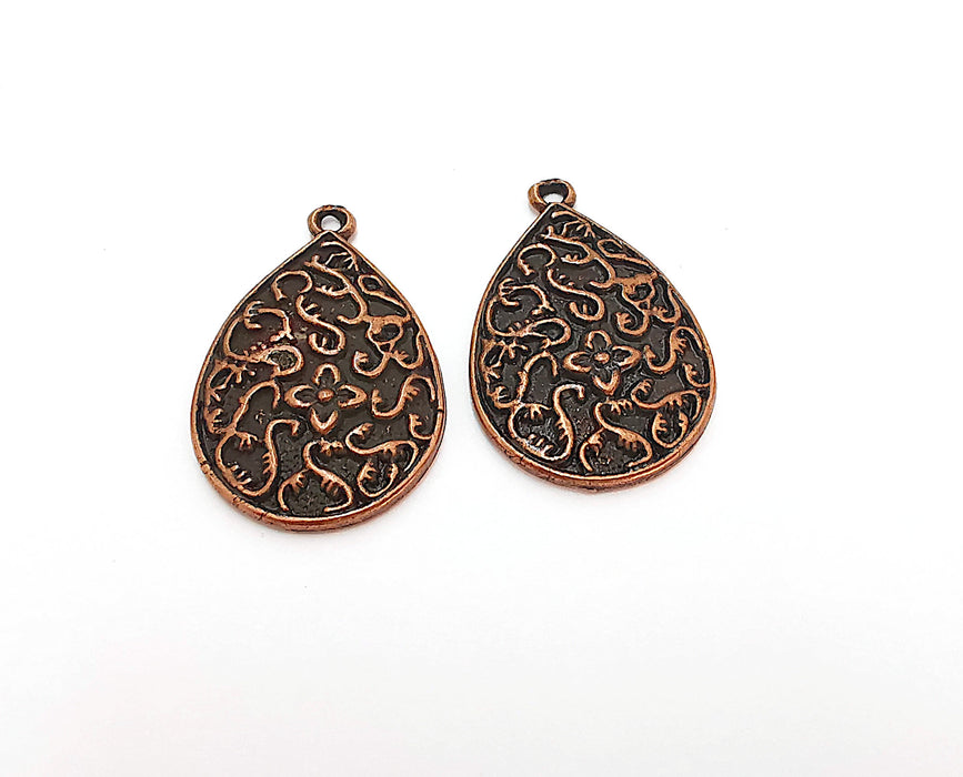 4 Teardrop Charms Antique Copper Plated Charms (33x22mm)  G21643