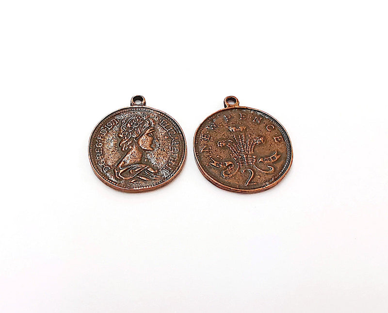 2 Coin Charms Antique Copper Plated Charms  (27x23 mm)  G21657