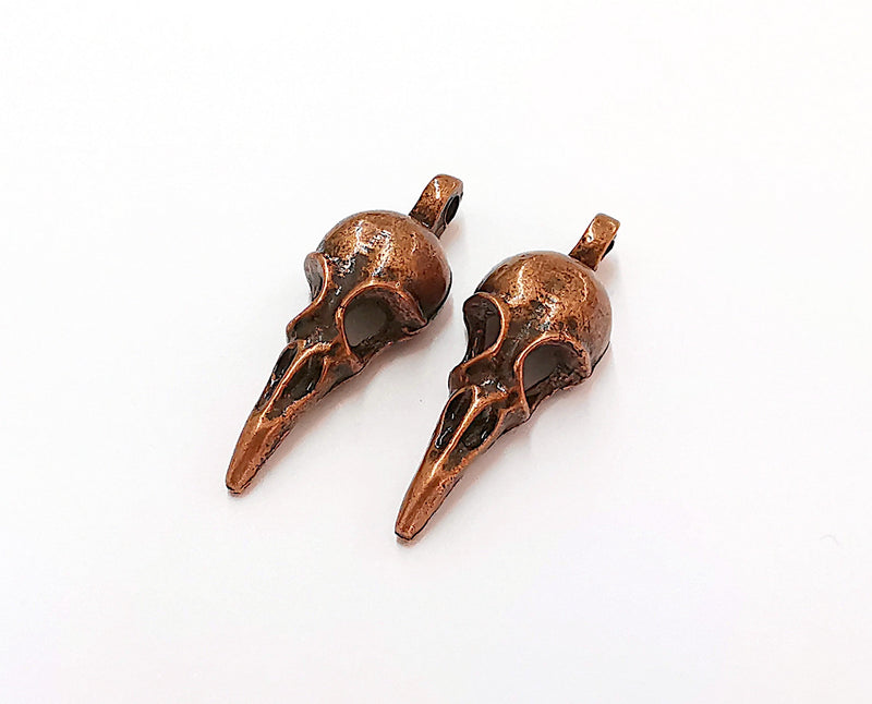 2 Bird Skull Pendant Antique Copper Plated Pendant (38x13mm)  G22294