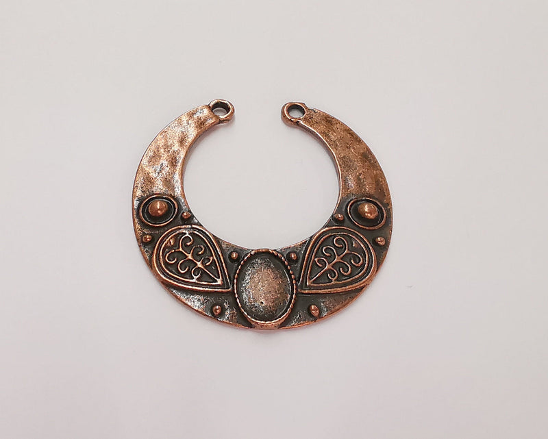2 Copper Charm Connector Cabochon Blank Bezel Antique Copper Plated Charm (41x40mm) (10x8mm Blank size) G22144