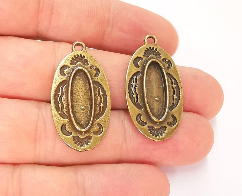 2 Antique Bronze Pendant Blank inlay Blank Mosaic Blank Resin Blank Bezel Base Setting Mountings Antique Bronze Plated(18x6mm blank) G22149