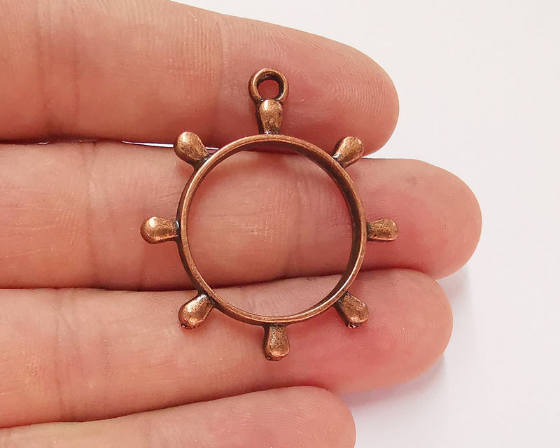 2 Ship Steering Wheel Charms Antique Copper Plated Charm (39x34mm) G22157