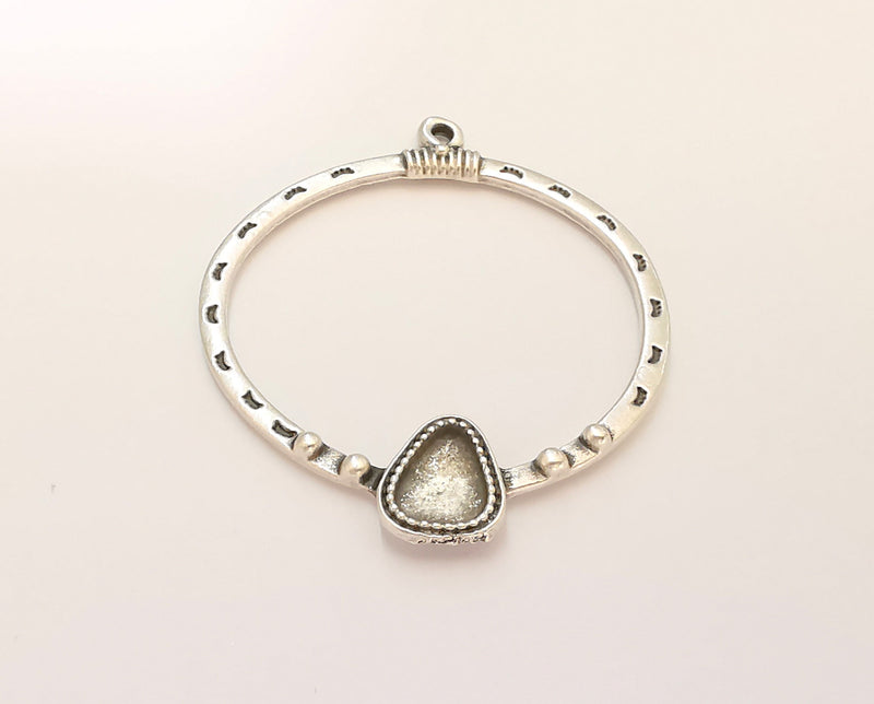 2 Silver Charms Blank Bezel Resin Bezel Mosaic Mountings Antique Silver Plated Charms (43x36mm) ( 8x6mm Bezel Inner Size)  G22162