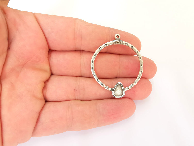 2 Silver Charms Blank Bezel Resin Bezel Mosaic Mountings Antique Silver Plated Charms (43x36mm) ( 8x6mm Bezel Inner Size)  G22162
